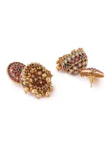 Priyaasi Gold-Plated Kundan-Stone Studded & Pearls Beaded Dome Shaped Jhumkas