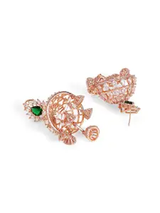 Priyaasi Rose Gold-Plated American Diamond-Stone Studded Jhumkas