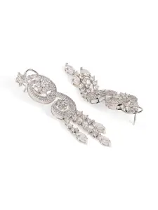Priyaasi Silver-Plated American Diamond Stone Studded Contemporary Tasselled Drop Earrings