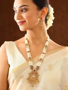 Priyaasi Gold-Plated Stone Studded & Beaded Necklace and Earrings
