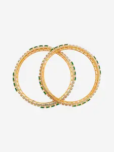 Kushal's Fashion Jewellery Set Of 2 Rhodium-Plated Cubic Zirconia Stone Studded Bangles