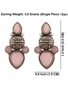 Efulgenz Rhodium Plated Crystal Studded Contemporary Oxidised Drop Earrings