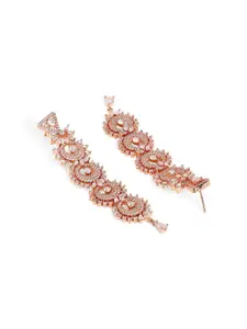 Priyaasi Rose Gold-Plated American Diamond Stone Studded Floral Contemporary Drop Earrings