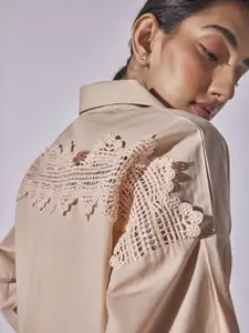 The Label Life Yoke Lace Insert Oversized Casual Shirt