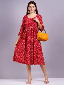 HIGHLIGHT FASHION EXPORT Women Floral Printed Round Neck Fit & Flare Dress
