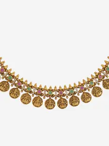 Kushal's Fashion Jewellery Copper Gold-Plated Stones Studded Antique Necklace
