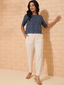 Fabindia Women Abstract Printed Round Neck Cotton Top