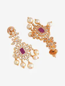 Kushal's Fashion Jewellery Pink Rhodium Gold-Embellished Bridal Cubic Zircon Maang Tikka
