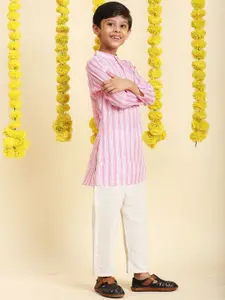 Cutiekins Boys Striped Printed Mandarin Collar Straight Kurta With Pyjamas