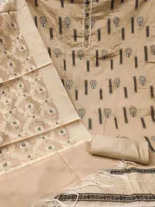 MANVAA Floral Woven Design Beads & Stones Unstitched Dress Material