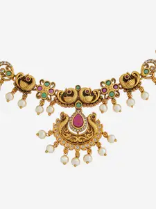 Kushal's Fashion Jewellery Gold-Plated Stone Studded Antique Necklace