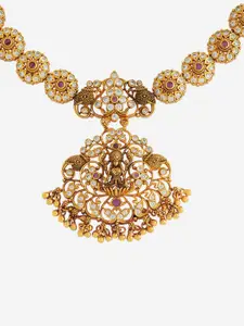 Kushal's Fashion Jewellery 92.5 Pure Silver Gold-Plated Stone Studded Temple Necklace