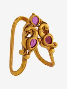 Kushal's Fashion Jewellery Gold-Plated Stone-Studded Adjustable Antique Finger Ring