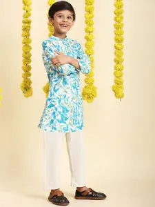 Cutiekins Boys Floral Printed Mandarin Collar Kurta With Pyjamas