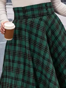 KPOP Checked Maxi A-Line Skirt