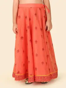 Fabindia Girls Printed V-Neck Cotton Silk Ready to Wear Lehenga & Blouse With Dupatta