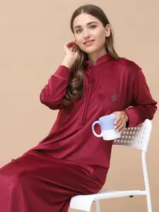 Secret Wish Solid Velvet Winter Nightdress