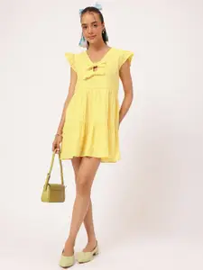 DressBerry Bow Muse Seersuker A-Line Tiered Mini Dress