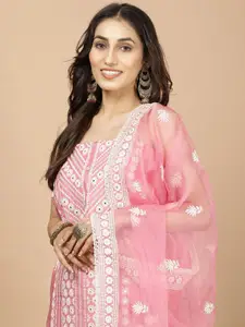 Meena Bazaar Thread Embroidered Art Silk Unstitched Dress Material