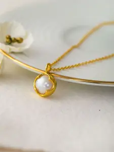 MANNASH Gold-Plated 92.5 Sterling Silver Pearls Spherical Pendant With Chain