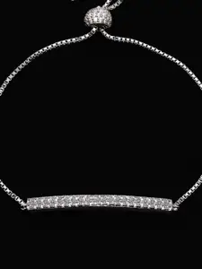 PANASH 925 Sterling Silver Rhodium-Plated Cubic Zirconia Studded Charms Bracelet