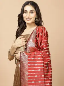 Meena Bazaar Ethnic Motifs  Woven Design Zari Chanderi Unstitched Dress Material