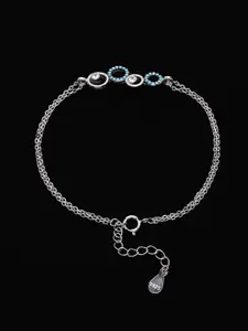 PANASH 925 Sterling Silver Rhodium-Plated Cubic Zirconia Studded Charms Bracelet