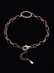 PANASH 925 Sterling Silver Rose Gold-Plated Cubic Zirconia Studded Link Bracelet