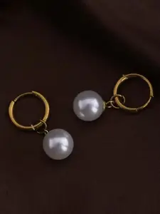PALMONAS Gold Plated Stainless Steel Pearls Hoop Earrings