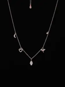 PANASH 925 Sterling Silver Rose Gold-Plated CZ-Studded 5 Charms Necklace