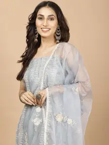 Meena Bazaar Floral Embroidered Unstitched Dress Material