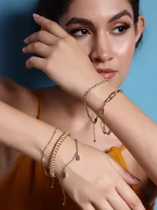 DressBerry Set Of 5 Gold-Plated Charm Bracelets