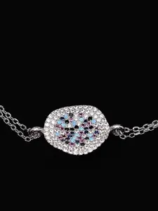 PANASH 925 Sterling Silver Rhodium-Plated Cubic Zirconia Studded Charms Bracelet