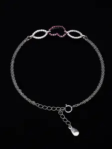 PANASH 925 Sterling Silver Rhodium-Plated Cubic Zirconia Studded Charms Bracelet