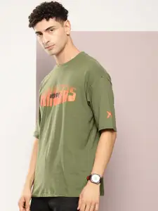 Kook N Keech Pure Cotton Typography Printed Drop-Shoulder Sleeves Oversized T-shirt