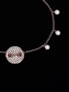 PANASH 925 Sterling Silver Rose Gold-Plated Cubic Zirconia Studded Charms Bracelet
