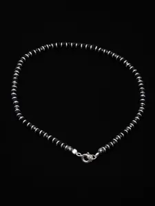 PANASH 925 Sterling Silver Rhodium-Plated Beaded Anklet