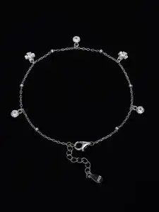 PANASH 925 Sterling Silver Rhodium-Plated Cubic Zirconia Studded Charms Bracelet