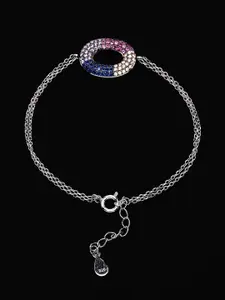 PANASH 925 Sterling Silver Rhodium-Plated Cubic Zirconia Studded Multistrand Bracelet