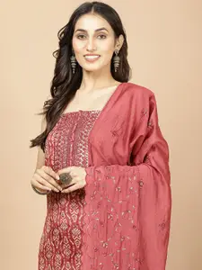 Meena Bazaar Ethnic Motifs Printed Sequinned Detail Cotton Unstitched Dress Material