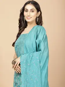 Meena Bazaar Floral Embroidered Sequinned Unstitched Dress Material