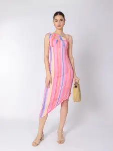 Stylecast X Hersheinbox Candy Stripes One Shoulder Net Sheath Dress