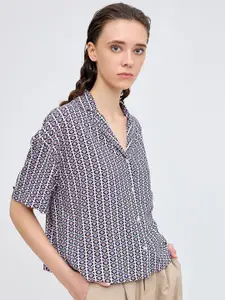 COVER STORY Women Cuban Collar Abstract Printed  Casual Shirt