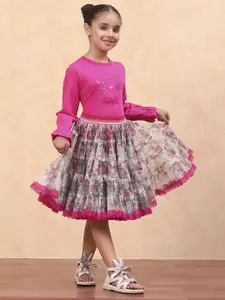 Biba Girls Floral Printed Round Neck Cotton Top