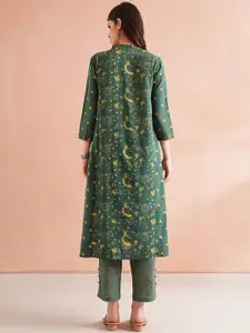 JAYPORE Floral Printed V Neck Cotton A Line Kurta