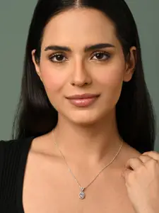 Clara Rhodium Plated 925 Sterling Silver Cubic Zirconia Pendant with Chain