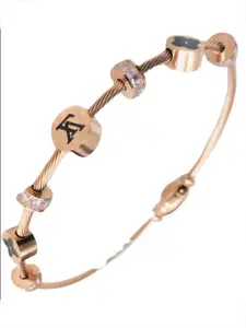 V FASHION JEWELLERY Stainless Steel CZ Studded Rose Gold-Plated Bangle Style Bracelet