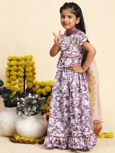 Cutiekins Girls Printed Gotta Patti Cotton Ready to Wear Lehenga & Blouse With Dupatta