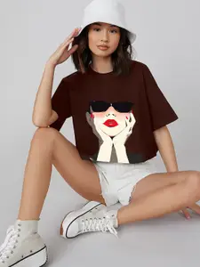 AAHWAN Women Graphic Printed Round Neck Cotton Top