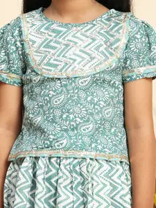 Cutiekins Girls Printed Ready to Wear Cotton Lehenga & Blouse With Dupatta